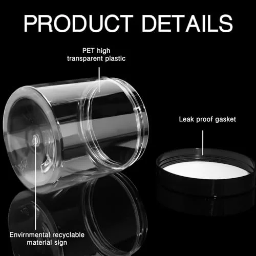 4 Pcs Plastic Jars Wide Mouth with Lids,16 Ounce,Black view 3