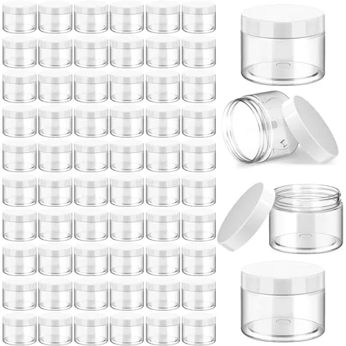 60 Pcs Plastic Containers with Lids, Round Leakproof Cosmetic Containers, Multipurpose Storage Jars for Makeup, Lotion, Ointment, Rhinestone Samples, Dry Food and Toiletries