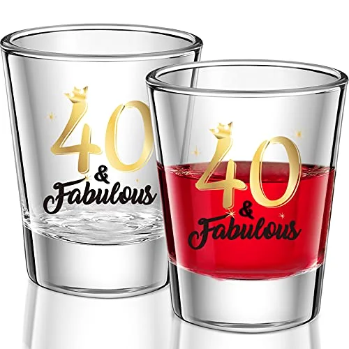 2 Pieces 40 and Fabulous Shot Glass 2 oz Black gold 40th Birthday Wine Glasses for Women and Men Celebrate 40th Birthday Decoration