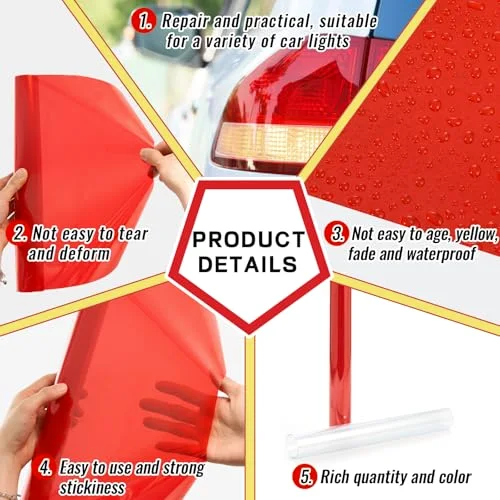 2 Rolls Tail Light Tape 3.94 Ft X 11.81 Inches, Red, Clear view 4