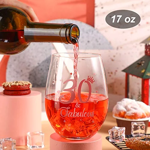 Birthday 17 Oz Stemless Wine Glass Gifts, 30 and Fabulous view 2