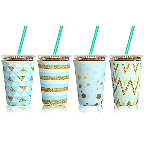 4 Pieces Reusable Iced Coffee Sleeve Cup Insulator for Cold Drinks Beverages and Holder for Most Coffee