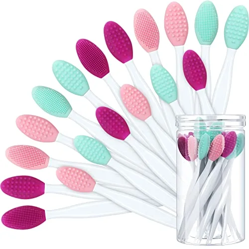 24 Pcs Silicone Lip Scrub Brush with Container,Pink, Green, Purple