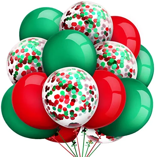 50 Pieces Christmas Red and Green Balloons 12 Inch Christmas Confetti Latex Balloons for Christmas Decoration Baby Shower Party Supplies