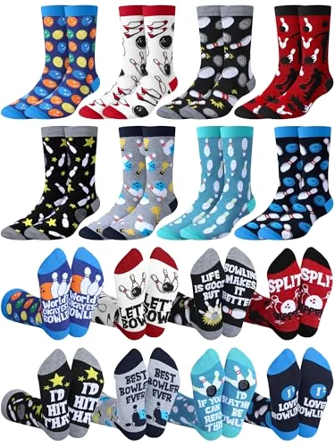8 Pairs Funny Bowling Gift Socks for Men Shoe Size 7-12