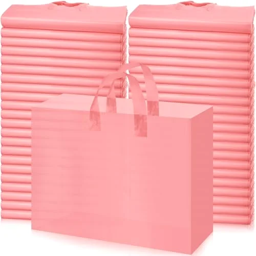 200 Pack Frosted Plastic Bags Bulk for Small Business 16 x 12 x 6 Inch Clear Shopping Retail Bags with Handles and Cardboard Bottom for Gifts Store Grocery Goodies Party Favors