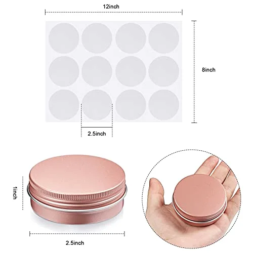 72 Pcs 2 oz Aluminum Tins Salve Containers with Screw Lid and Labels Round Cans Travel Cosmetic Metal Tins Jar for Candles Lotion Bars Balms Food Spice Candies DIY Crafts view 2