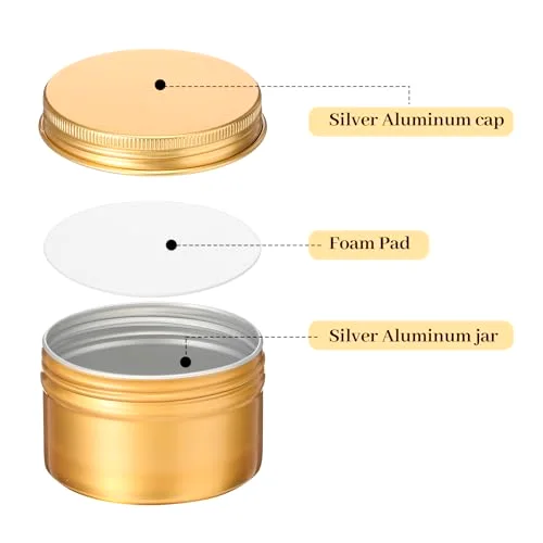 Gold Aluminum Tin Cans 24 Pcs 4 oz Round Metal Tin Jar Containers Refillable Aluminum Storage Cans with Screw Lid and 10 Sheets Label Sticker for Salve Spice Candy Candle view 3