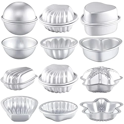12 Pcs Bath Bomb Molds 6 Shapes Metal DIY Bath Bomb Making Crafts Crafting Press Mould for Handmade Soaps Candle Cake Ice Cream Baking Handicrafts Making Supplies