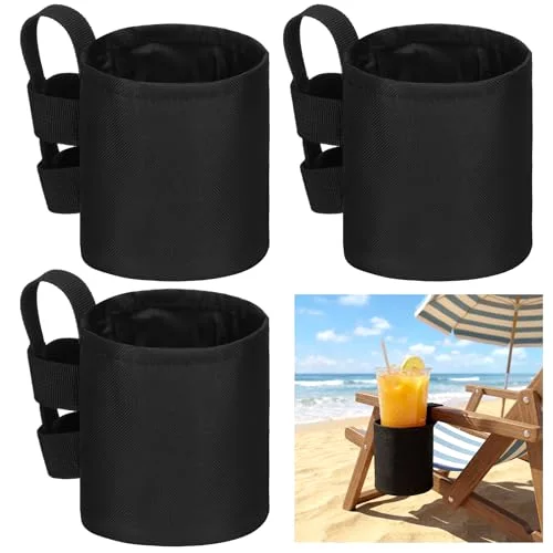 4 Pack 4.1x3.5in Beach Chair Cup Holder Chair Drink Holder, Black