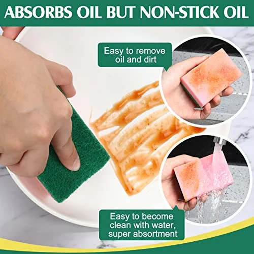 100 Pcs Heavy Duty Sponges Kitchen Bulk Dish Sponges Cleaning Scrub Sponge Abrasive Scrubber Sponge Non Scratch Scouring Absorbent Dish for Washing Kitchen Assorted Colors view 3