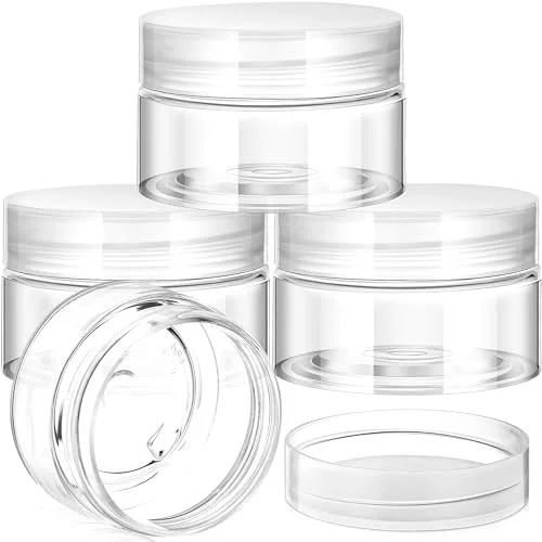 4 Pcs Plastic Jars Wide Mouth with Lids,1 Ounce,Clear