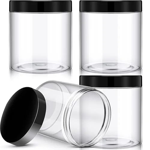 4 Pcs Plastic Jars Wide Mouth with Lids,16 Ounce,Black