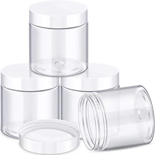 4 Pcs Plastic Jars Wide Mouth with Lids,8 Ounce,White