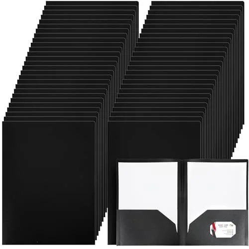 50 Pack Plastic Folders with Pocket Bulk 2 Pocket Heavy Duty Letter Size Folders Business Card Holder for School Office File