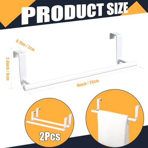 2 Pack Over Cabinet Towel Holder, Stainless Steel Towel Rack for Cabinet, 9 Inch for Home Kitchen Bathroom Doors view 2