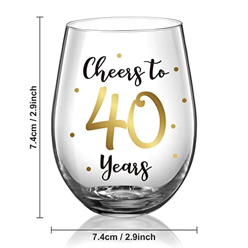 40th Birthday Wine Glass to 40 Years 40th Birthday Gifts Fabulous Gold Stemless Wine Glass for Women and Men Present Party Wedding Anniversary Party Decorations, 17 oz Stemless view 3