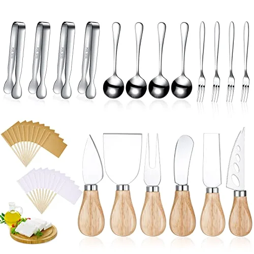 Charcuterie Board Accessories Spreader Knife Set Cheese Butter Spreader Knife Charcuterie Utensils with Wooden Handles Mini Serving Tongs Spoons Forks for party Wedding Christmas