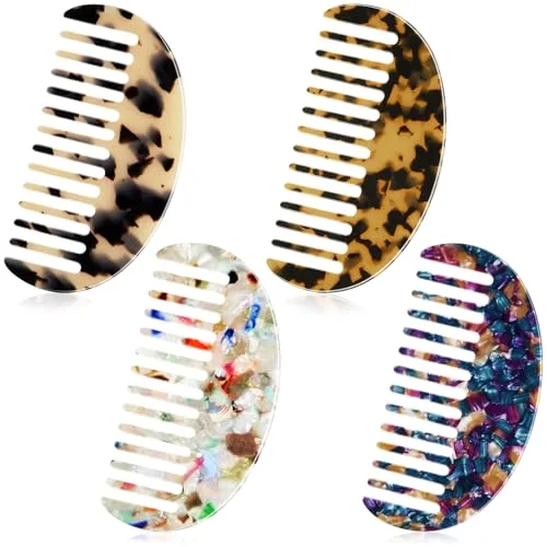 4Pack Mini Wide Tooth Comb, Cellulose Acetate, Dark Colors, Round