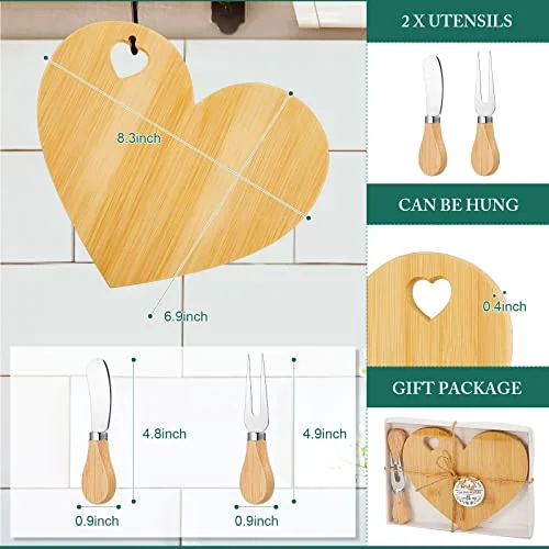 Bridal Baby Shower Favor Heart Cheese Board, Bamboo Color, 12 Set view 2