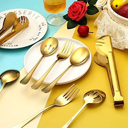 15 Pieces Gold Serving Utensil Set, Stainless Steel Buffet view 3