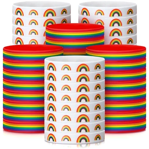 48 Pcs Gay Pride Wristbands Halloween Bracelets Rainbow Wristbands Silicone Lgbt Rainbow Bracelets Party Decorations Supplies for Parades Festival Favors Halloween Party Supplies Gifts