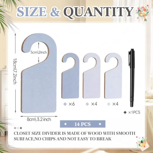 14 Pcs Blank Wooden Clothing Rack Divider with Marker Pen Closet Blank Organizers Hanger Separators Hanging Closet Divider for Home Nursery Clothes view 2