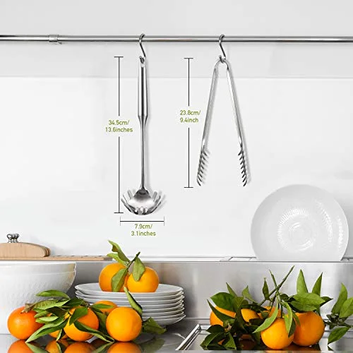 Stainless Steel Spaghetti Spoon and Pasta Tongs Set, Long Handle Noodle Server Tools with Drain Holes, Non-slip Grip for Cooking, Serving Pasta and Noodles view 2