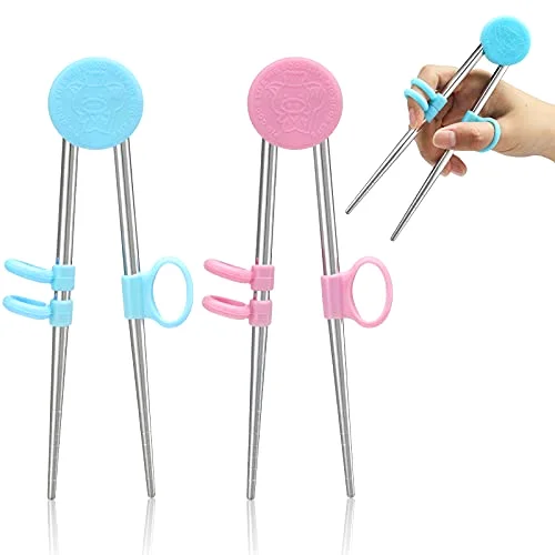 2 Pairs Training Chopsticks for Kids, Children Learning Stainless Steel Reusable Metal Chopsticks Helper