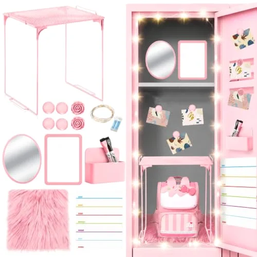 11 Pcs Back to School Locker Accessories Kit, Pink, Classic
