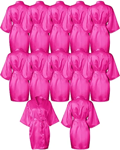 12 Pcs Kimono Robes for Women Silky Bride Bridesmaids Robe Lightweight Short Satin Robe for Wedding Bridal Birthday Party