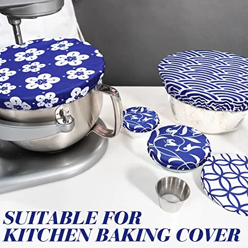 10 Pcs Reusable Bowl Covers in 5 Size, Blue White view 2