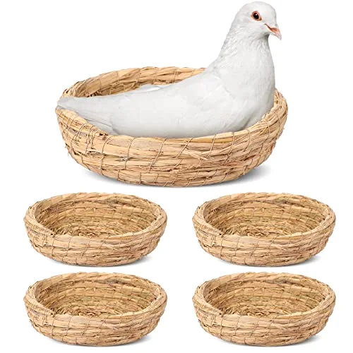 4 Pcs Bird Nest Handmade Woven Flat Base Dove Bird House Breeding Nest Small Animal Cage Accessories for Pigeon Parrot Budgie Parakeet Cockatiel Hamster Gerbil Pig