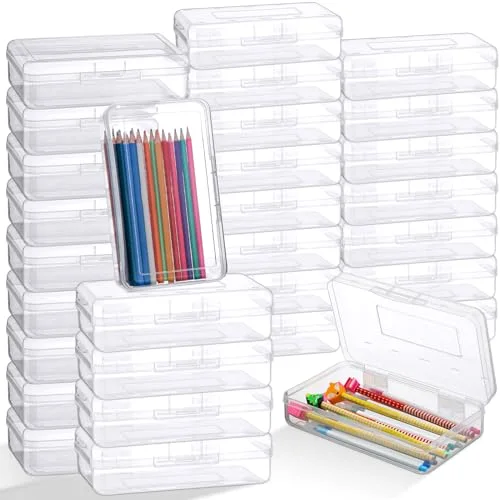 30 Pcs Large Capacity Pencil Case Bulk Clear Hard Plastic Pencil Box Organizer with Snap Tight Lid Stackable Crayon Storage Box for Kids School Classroom Home Office 2 Style