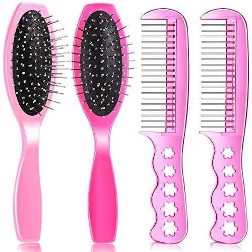 4 Pcs Doll Hair Brush Pink Plastic 2 Style for Girl