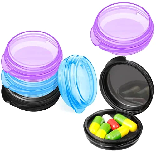 6 Packs Small Pill Box Organizer Pill Case, Black, Purple, Blue
