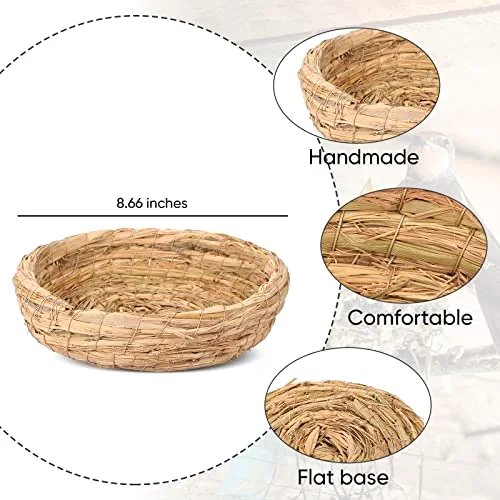 4 Pcs Bird Nest Handmade Woven Flat Base Dove Bird House Breeding Nest Small Animal Cage Accessories for Pigeon Parrot Budgie Parakeet Cockatiel Hamster Gerbil Pig view 2