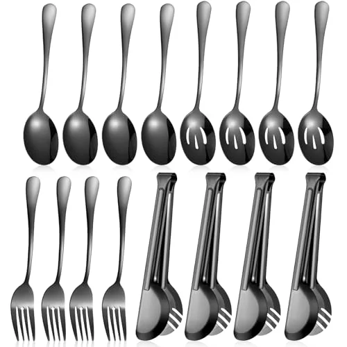 15 Pieces Black Serving Utensil Set, Stainless Steel Buffet
