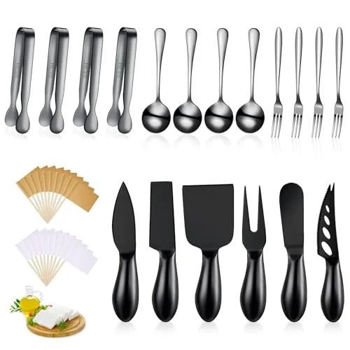 Charcuterie Board Accessories Cheese Knife Set, Black, 18 Pieces