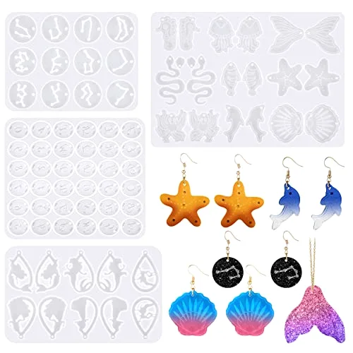 4 Pcs Resin Earring Molds Irregular Shaped Earrings Silicone Mold for Epoxy Resin Dangle Drop Jewelry Making Kit for Women DIY Crafts Necklace Pendants Keychain