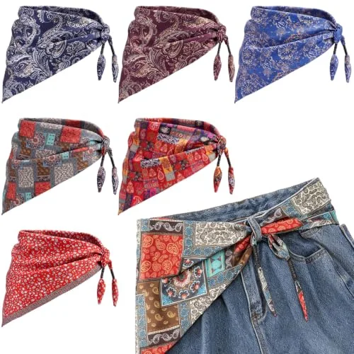 6pcs Women Triangular Scarf Belt Satin Skinny Waist Sash Tie Wrap Necktie Neck Choker for Women