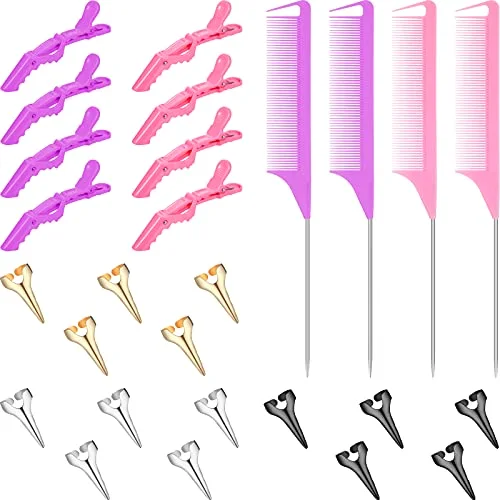 27 Pieces Hair Parting Ring, Braiding Curling Tools, Installation Combs for Human Hair Extensions