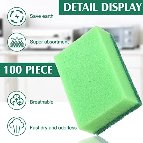 100 Pcs Heavy Duty Sponges Kitchen Bulk Dish Sponges Cleaning Scrub Sponge Abrasive Scrubber Sponge Non Scratch Scouring Absorbent Dish for Washing Kitchen Assorted Colors view 4