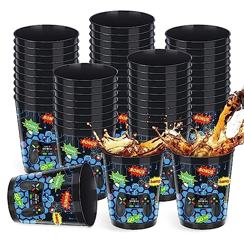 24 Pieces 16 oz Video Game Theme Cups Gaming Party Favors Set Go Level up Plastic Cups Gamer Frosted Cup for Popular Video Party Supplies Adult Gamer Birthday Decorations