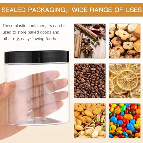 4 Pcs Plastic Jars Wide Mouth with Lids,16 Ounce,Black view 4