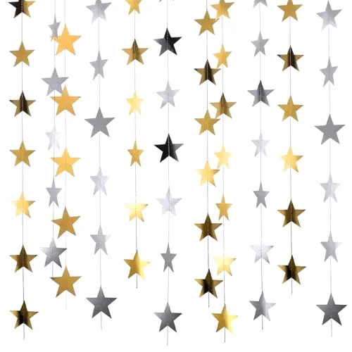78 Feet Glitter Star Garland Banner 2026 Party Decoration Double Side Star Hanging String Streamer Paper Twinkle for Graduation Wedding Birthday