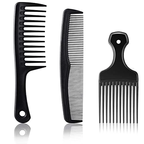 3 Pieces Hair Pick Comb Wide-tooth Afro Comb for Men Detangling Styling Set, Carbon Fiber Pick Barber Brush Tool for Beard, Long, Thick, Curly Afro Hair
