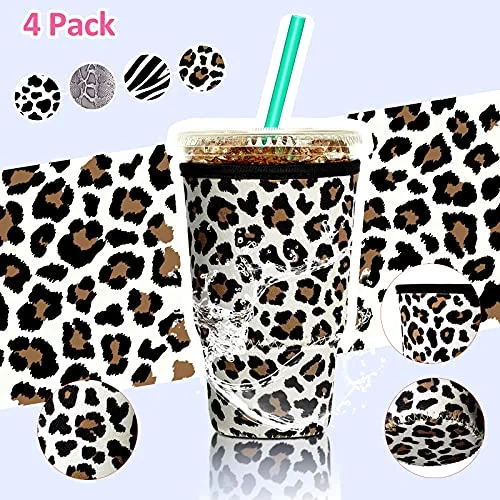 4 Pack Reusable Iced Coffee Insulator Sleeve, Neoprene Coffee Cup Holder for Iced Hot Drinks, Beverage Holder for Most Drinks view 4