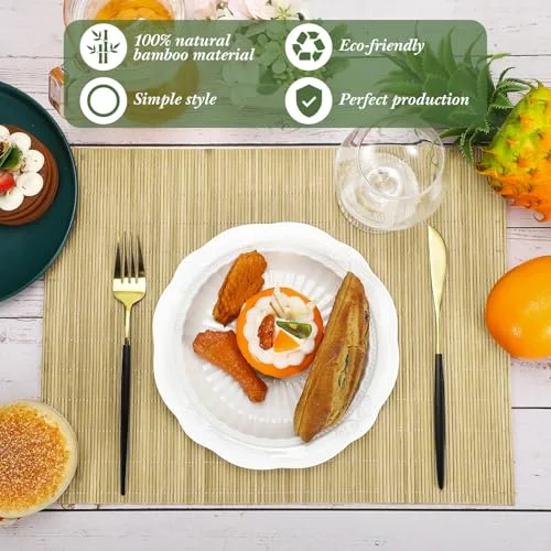 Set of 24 Bamboo Placemats 15.8x12 Inch Sushi Rolling Mat Japanese Style Wicker Placemats Washable Heat Resistant Table Mats for Dinner Kitchen Wedding Party view 2