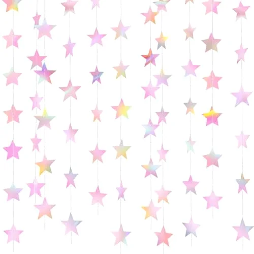 130 ft Star Garland Banner Decor,Iridescent Pink
